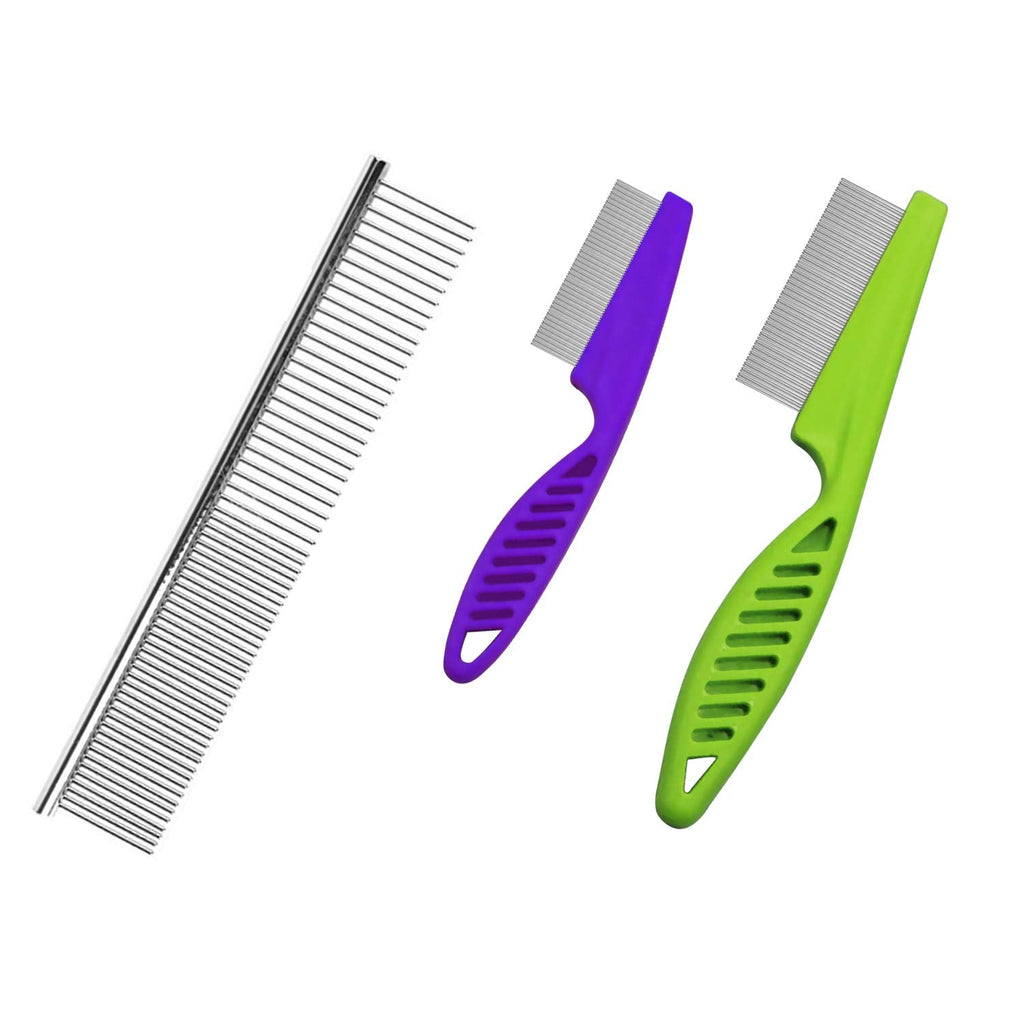 CaLeQi Pet Steel Combs Flea Comb for Dogs and Cats Lice Fine Teeth Combs Prevents Knots and Mats for Long and Short Haired Pets Pack of 3 - PawsPlanet Australia