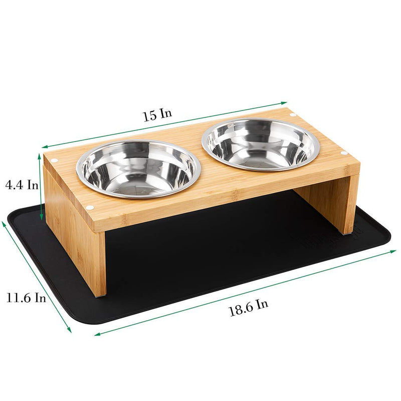 Yangbaga Elevated Dog Bowls, Raised Bamboo Dog Feeding Station with 2 Bowls, Comes with a Nonslip Silicone Pad, Easy to Clean … (Small) Small - PawsPlanet Australia