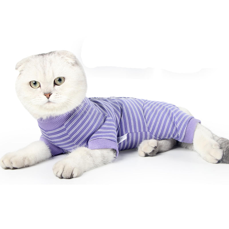 LIANZIMAU Cat Bodysuit After Surgery Cat Bodysuit for Cats Surgery Long Sleeve One-Piece Cat Clothing E-Collar Alternative M (Pack of 1) Purple Striped - PawsPlanet Australia