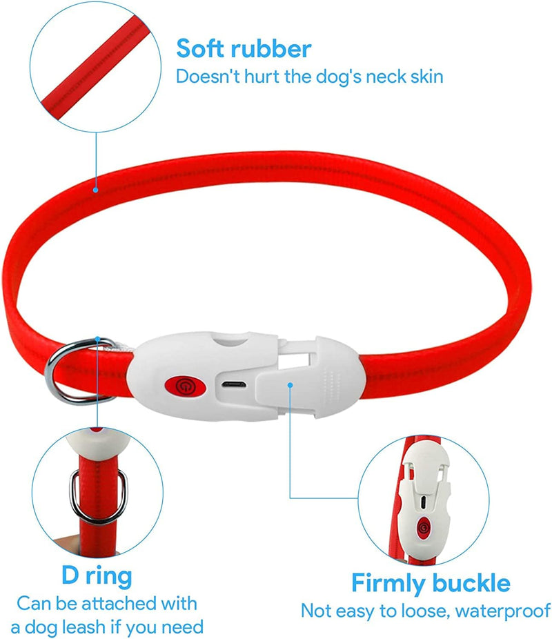 Oladwolf Light Up Dog Collar Rechargeable LED Dog Collar Luminous Waterproof Length Adjustable USB Pet Safety Collar for Dogs and Cats - 3 Light Modes (Red) Red - PawsPlanet Australia