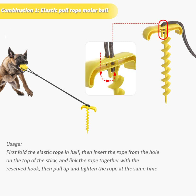 Ezeso Dog Tie-Out Stakes, Sturdy Stake for Dog Tie Out with Dog Chew Toy and Elasticity Dog Leash for Training Outdoor Camping, Great for Small Medium Large Dogs Up to 120 lbs (Yellow) Yellow - PawsPlanet Australia