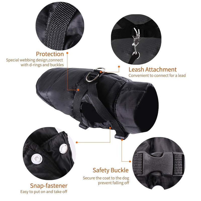 EASTLION Winter Dog Coat with D-ring,Puppy Waterproof Coats Clothes,Doggy Warm Jacket Vest Apparel for Small Dogs Pets Cats,Black,Size XS Black - PawsPlanet Australia