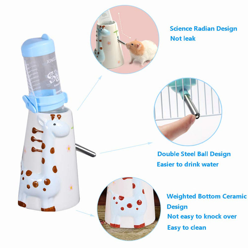 BIGCAKE Hamster Water Bottle, Ceramics Small Animals No Drip Standing Drinking Waterer with Holder for Syrian Hamster Dwarf Hamsters Mice Hedgehog Gerbil Rat Blue - PawsPlanet Australia