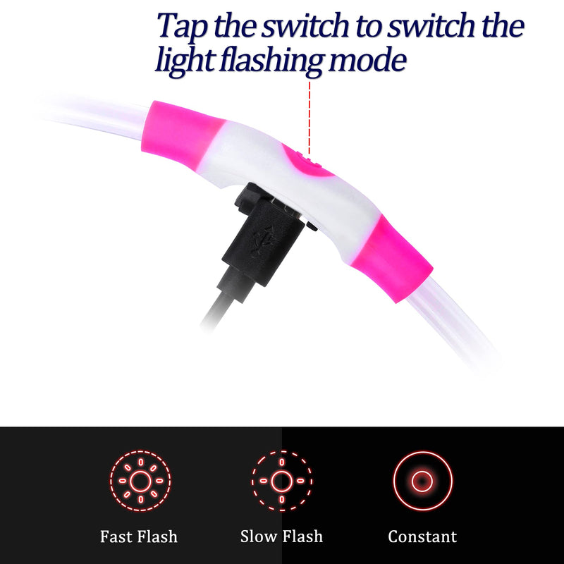 Coolzon LED light collar, rechargeable dog collar, waterproof dog collar, 3 modes, light band, dog collar, length adjustable, super bright collar, cat and dog, small, large, medium, pink - PawsPlanet Australia