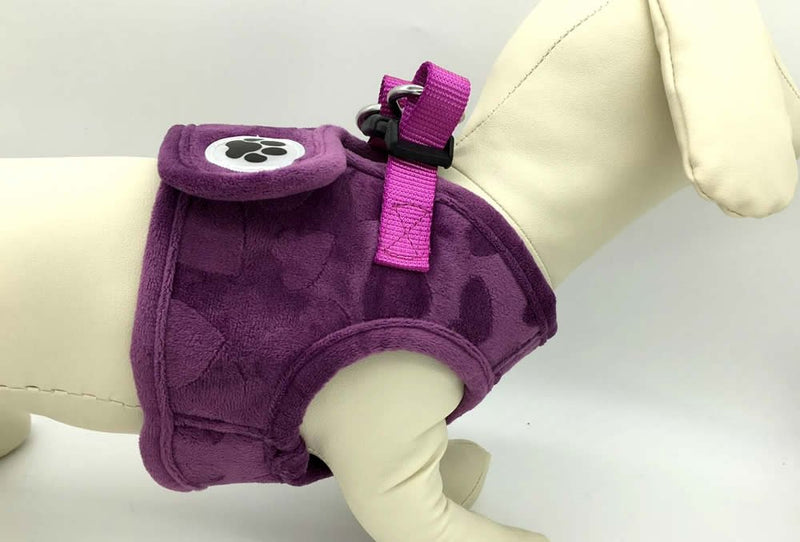 Purple Lovely Heart Print Small Cute Fleece Padded Dog Puppy Harness Winter Pet Cat Harnesses,Small Size - PawsPlanet Australia