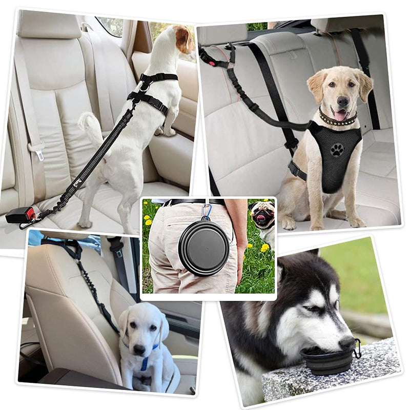 Lukovee Dog Seatbelt Leash for Cars, 2 Pack Pet Safety Car Seat Belt with Adjustable Buckle & Reflective Bungee, Connect Dog Harness in Vehicle Car Dogs Restraint Travel Daily Use Black ( Standard + Headrest ) - PawsPlanet Australia