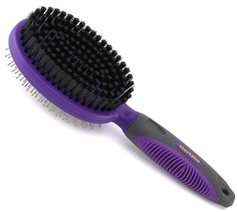 [Australia] - Double Sided Pins and Bristle Brush by Hertzko - For Dogs and Cats with Long or Short Hair - Dense Bristles Remove Loose Hair from Top Coat and Pin Comb Removes Tangles, and Dead Undercoat 