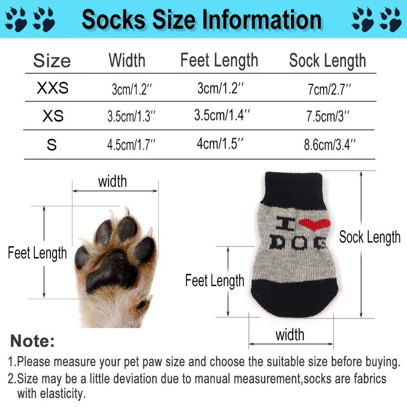 4 Pairs Anti-Slip Dog Socks and Cat Socks with Rubber Reinforcement and 8 small straps, Indoor Wear Pet Paw Protector for Hardwood Floors Small Dogs (S, Style3) S - PawsPlanet Australia