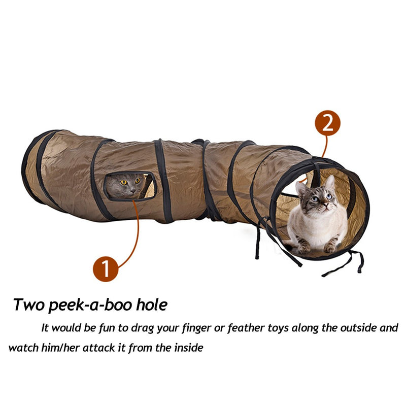 PAWZ Road S Form Long Play Cat Tunnel Crinkle Toy for Cats 25cm Tunnel for Indoor Use （Brown） S:25*120cm Brown - PawsPlanet Australia