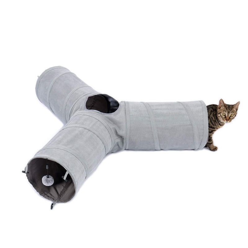 Ohana Beautiful Foldable Cat Tunnel Cat Toy with Ball Rustling Tunnel for Cats Puppies Rabbits or Small Animals Grey - PawsPlanet Australia