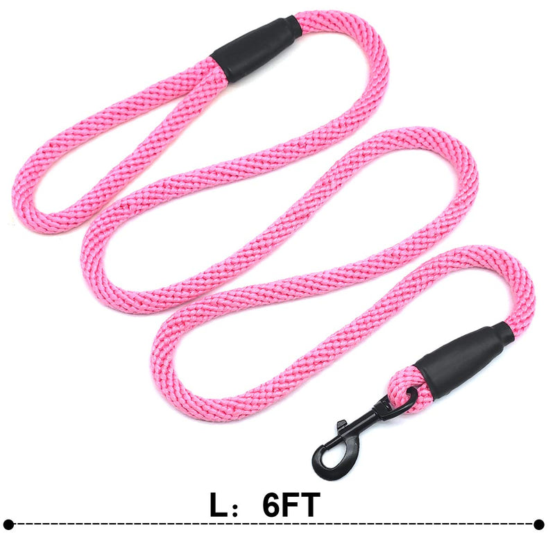 [Australia] - Mycicy 6 FT Cotton Rope Dog Leash, Strong Braided Lead Leash Multi-Colors Soft Pet Leash for XSmall Small Medium Large Dogs 1/2”x6ft Pink 