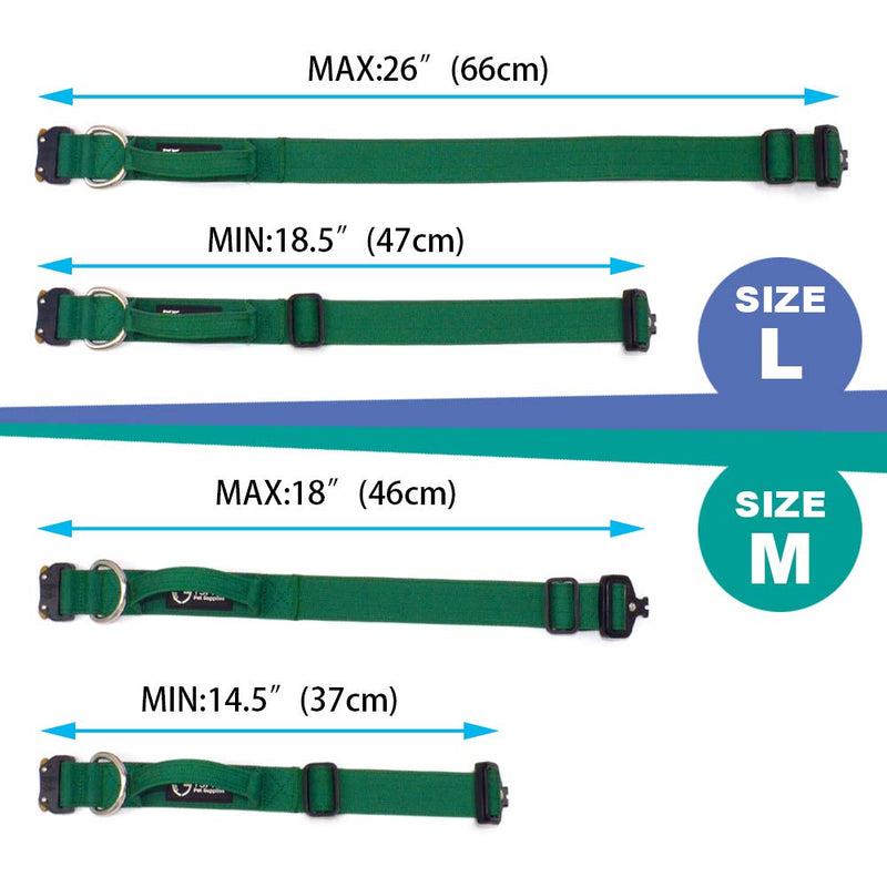 TSPRO Premium Dog Collar with Handle Thick Adjustable Dog Collar Heavy Duty Quick Release Metal Buckle Dog Collar for Small or Medium to Extra Large Dogz(Green-M) Handle Version-Size M-(Adjustable37-46cm) Green - PawsPlanet Australia