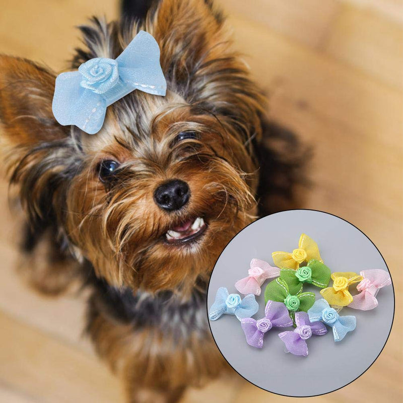 Sheens 10PCS Pet Hair Clip, Lovely Pets Hair Clips Bowknot Clip Hairpins Cats Dogs Hair Accessories with Clip Handmade Small Middle Hair Bows Topknot - PawsPlanet Australia