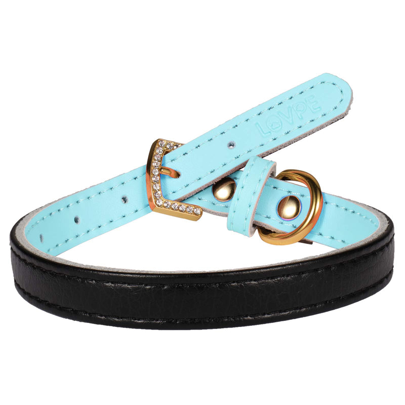 LOVPE Golden Rhinestone Buckle with Comfortable Padded Leather Pet Collars Dog Collar/Cat Collar for Cats Puppy Kitty Small Medium Dogs (XS, Blue) XS - PawsPlanet Australia