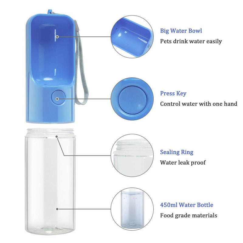 Esing Dog Water Bottle Dispenser,Water Bottle for Dogs,Portable Dog Water Bottles for Walking Travel Pet Doggie Drinking Cup 15oz Blue - PawsPlanet Australia