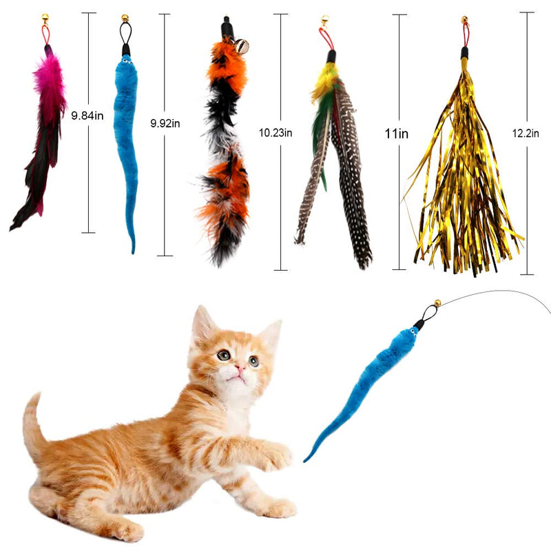 Barley Ears 12 Pcs Cat Feather Toys Interactive Cat Toys Set, Natural Feathers and Worm Toys with Bells, Cat Teaser Toy For Cat and Kitten Interactive Training(Cat Wand Toys Replacement Feathers Set) - PawsPlanet Australia