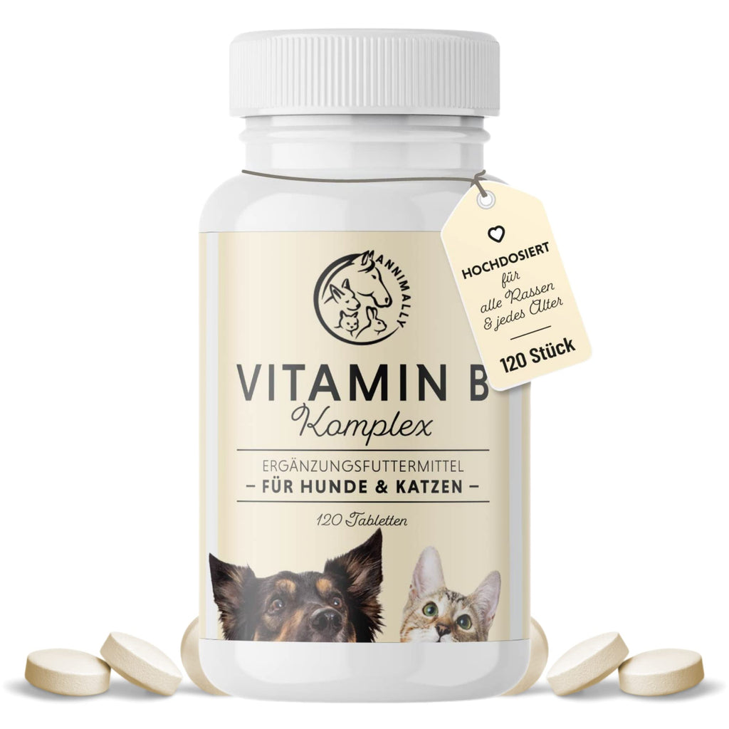 Annimally Vitamin B Complex Dog 120 tablets for up to 4 months I Vitamin B high dosage for dogs and cats with vitamin B1, B2, B3, B5, B6, B9, B12, vitamin K, L-tryptophan and selenium - PawsPlanet Australia