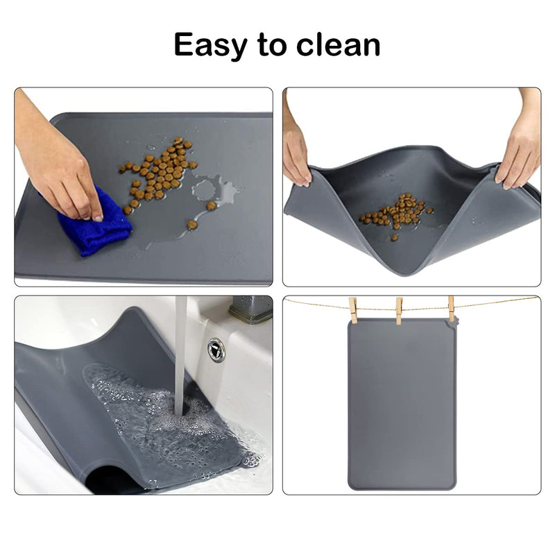 COSDDI CS Pet Feeding Mat, Silicone Dog Cat Bowl Mat, Non Slip Pet Feeding Mat Waterproof Dog Placemat for Big Animals (53x37cm, Grey) 53x37cm - PawsPlanet Australia