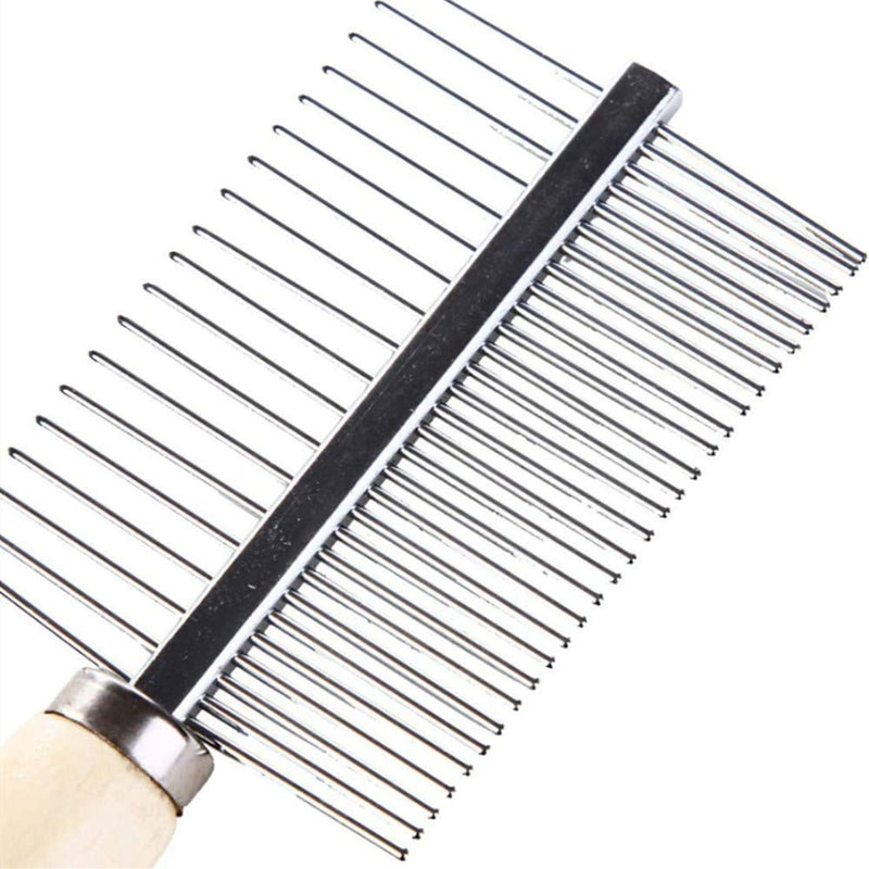 2 Pcs Pet Comb Dog Grooming Comb Stainless Steel Dog Comb Double-Sided Flea Comb with Wooden Handle for Medium and Large Pets - PawsPlanet Australia