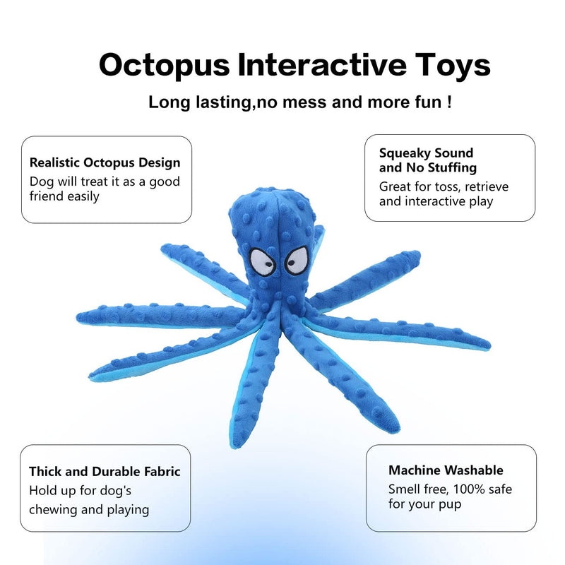 CPYOSN Octopus Dog Squeaky Toy, No Stuffing Crinkle Plush Dog Toy for Puppies, Durable Interactive Dog Chew Toy for Small and Medium Dogs (Purple+Blue) Purple+Blue - PawsPlanet Australia