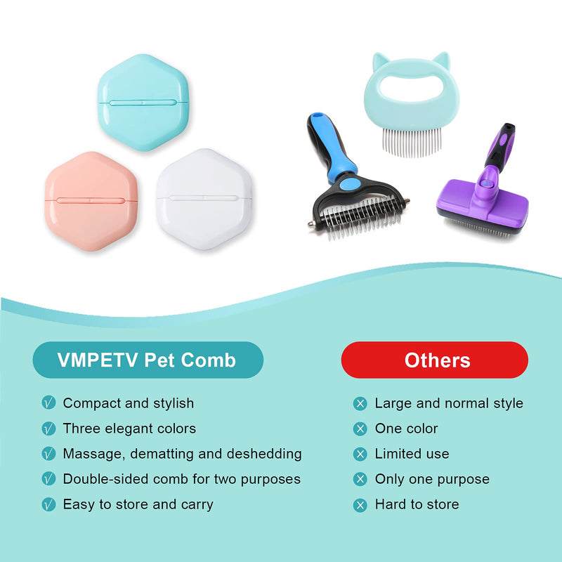 VMPETV 2-in-1 Cat Comb for Deshedding Massage Detangling Dog Cat Brush for Short Long-haird Cats Portable Cat Grooming Supplies, Compact Cat Hair Brush Dematting Tool for Dogs, Puppies and Small Pets Mint Green - PawsPlanet Australia