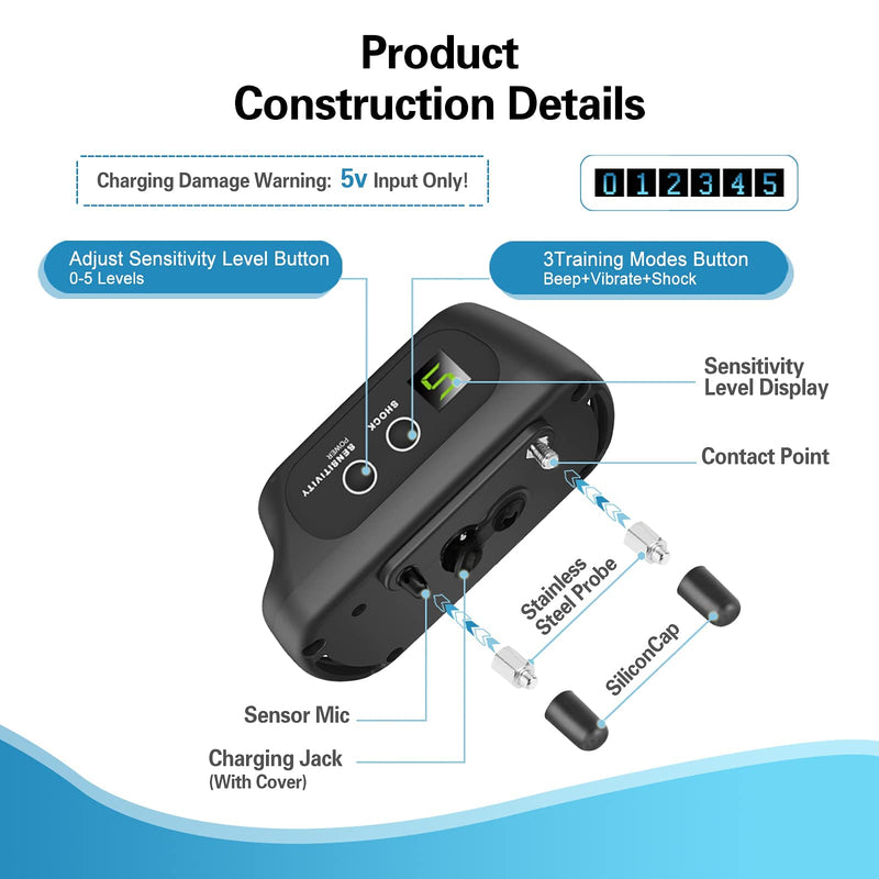 Rechargeable Dog Bark Collar with Beep Vibration and Shock,Anti Barking Collar for Small Medium Large Dogs Black+Green - PawsPlanet Australia