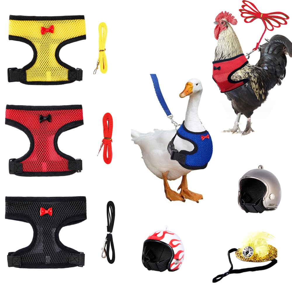 6 Pcs Adjustable Chicken Harness with Leash and Chicken Hats - 3 Styles Hen Vest Mesh Training Harness and 3 Styles Hat and Helmet for Small Animal - PawsPlanet Australia