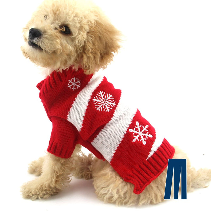 [Australia] - Mikayoo Dog Christmas Sweater, Pet Xmas Sweater, Cat Holiday Sweater, Snow and Red/White Oblique Stripes Design Cold Weather Coat, Holiday Festive Sweater for Small Dogs or Cats S 