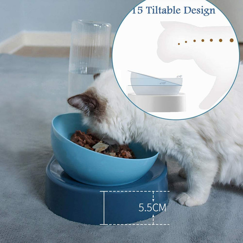 CHANG Cat feeder ,2 in 1 Automatic Cat Water Dispenser and Food Bowl Set, Raised Puppy Cat Feeding Bowls Tilted Cat Bowls with Stand, Food Bowls for Small Dogs Kitten - PawsPlanet Australia