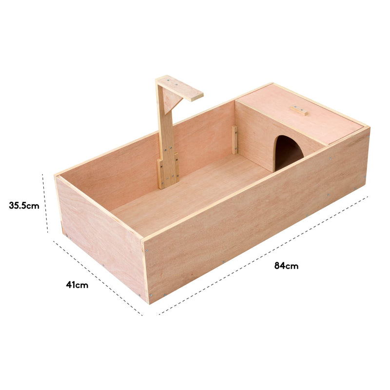 KCT Wooden Tortoise Table Reptile Vivarium Cage Hide with Open Run and Lamp Arm Natural - PawsPlanet Australia