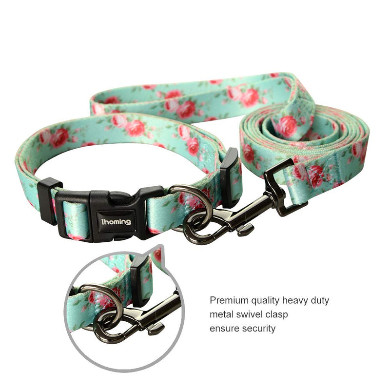 [Australia] - Ihoming Dog Collar and Leash Combo in Bohemia, Morocco, Floral and Dot Style Fit Small, Medium and Large Pet S-Up to 20 LBS Floral-Spring 