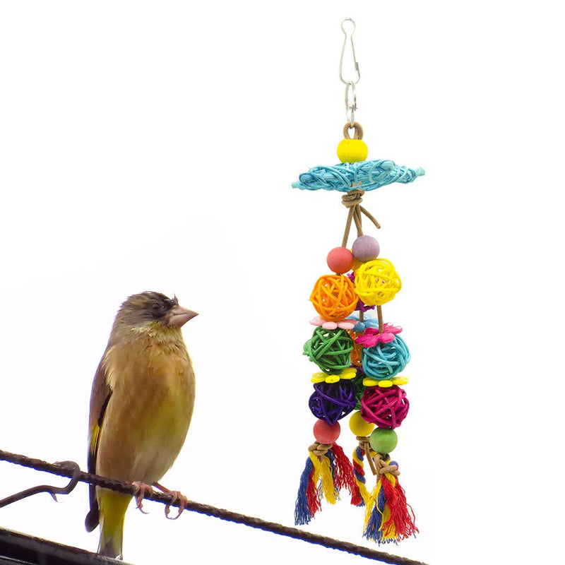 UKCOCO Colorful Bird Parrot Hanging Swing Rattan Balls Toy, Pet Bird Parrot African Greys Budgies Parakeet Cockatiels Cockatoo Conure Macaw Lovebird Cage Ornament Chew Toy - PawsPlanet Australia