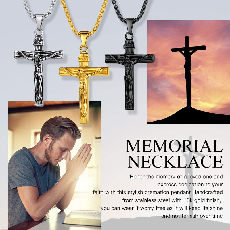 Personalized Cremation Jewelry Stainless Steel Moon Cat/Crucifix Cross/Tree of Life/Cylinder/Rectangle Keepsake Urn Pendants for Ashes, Custom Engraving Memorial Necklaces for Women Men B. Crucifix Cross-black Plated Stainless Steel Not-Personalized - PawsPlanet Australia