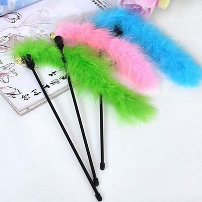 [Australia] - ZEYOU Cute Feather Cat Interactive Stick with Bells,Colorful Feather Tease Cat Rod Funny Cat Teaser Wand Cat Toys 