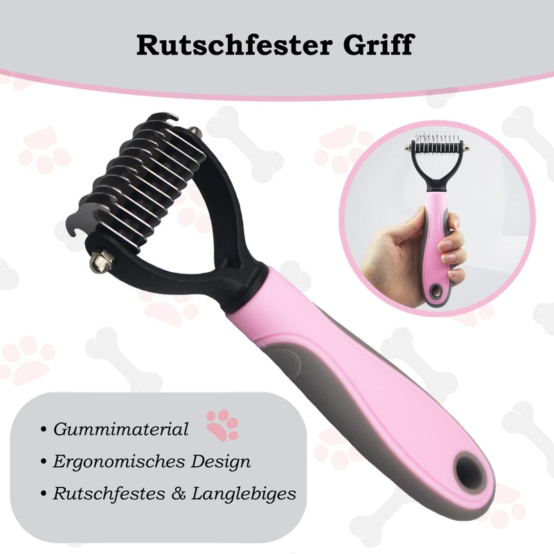 Dog brush, cat brush for long hair and short hair undercoat, double-sided stainless steel undercoat brush, removes floating hair and prevents knots for small to large dogs and cats, S, pink pink-S - PawsPlanet Australia