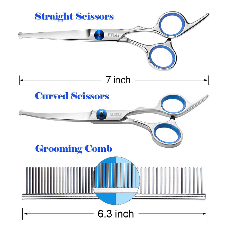 Elfirly Dog Grooming Scissors Set with Safety Round Tip (2 Pack - Curved Scissors Straight Scissors for Grooming) Pet Grooming Shears for Dogs and Cats - PawsPlanet Australia