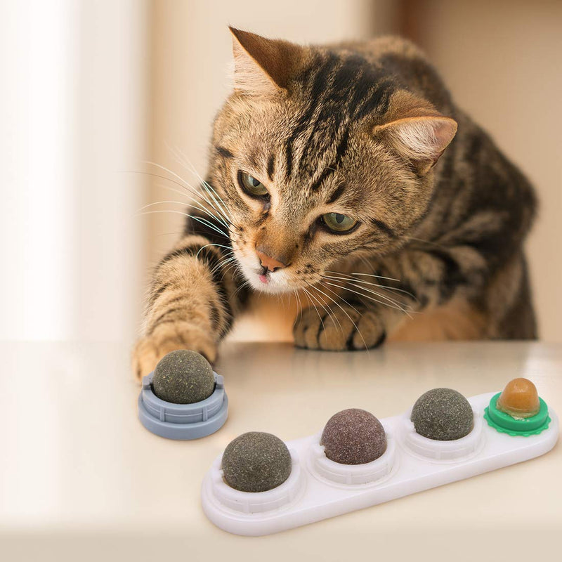 Boerni 2 Pack Catnip Wall Ball for Cats,4 in 1 Natural Catnip Stick-on Wall Rotatable Licking Treats Toy with Cat Snack Candy(White+Grey) - PawsPlanet Australia