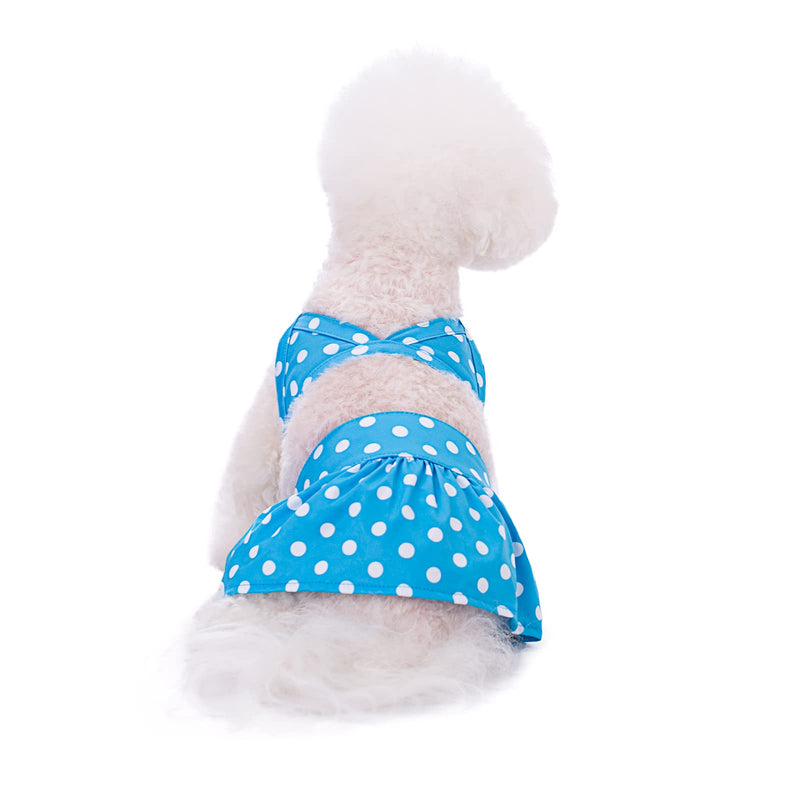 Dog Bikini Pet Swimsuit Flower Doggie Bathing Suit Pet Summer Beach Dress Clothes for Cat Puppy Small Dogs (X-Small, Blue polka dots) X-Small - PawsPlanet Australia