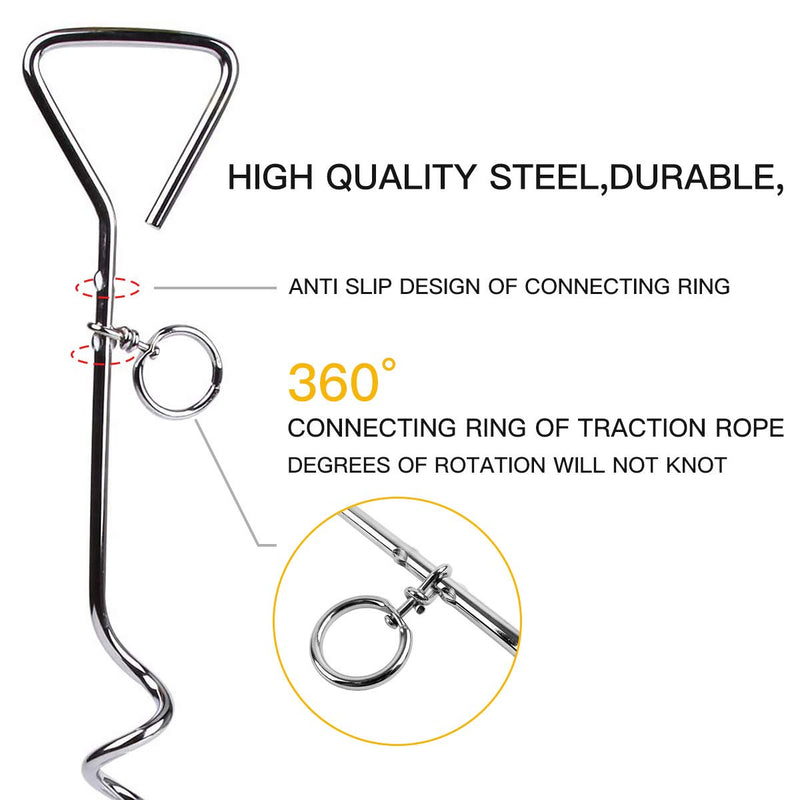 CLKHOWL Dog Stake Tie Out Cable - 16/30" Anti Rust Reflective Stake for Medium Large Dogs Up to 125 lbs, Dog Cable Runner and Metal Hooks for Yard, Camping, or Outdoors 16FT Blue - PawsPlanet Australia