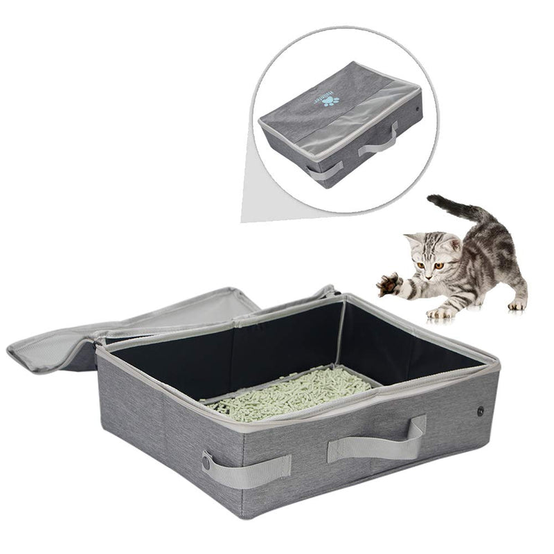 Portable Cat Travel Litter Box with Lid, Collapsible Car Cat Litter Box Waterproof and Easy to Clean Grey - PawsPlanet Australia