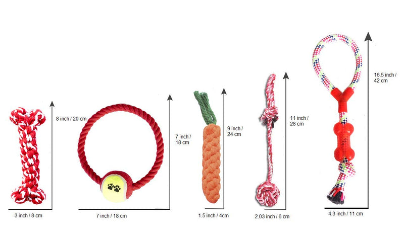 Dog Cotton Rope Chew Toys Interactive Toys Teething Puppy Chew Toys for Small and Medium Breads (Mini Pack Red, 5 piece) Mini Pack Red - PawsPlanet Australia