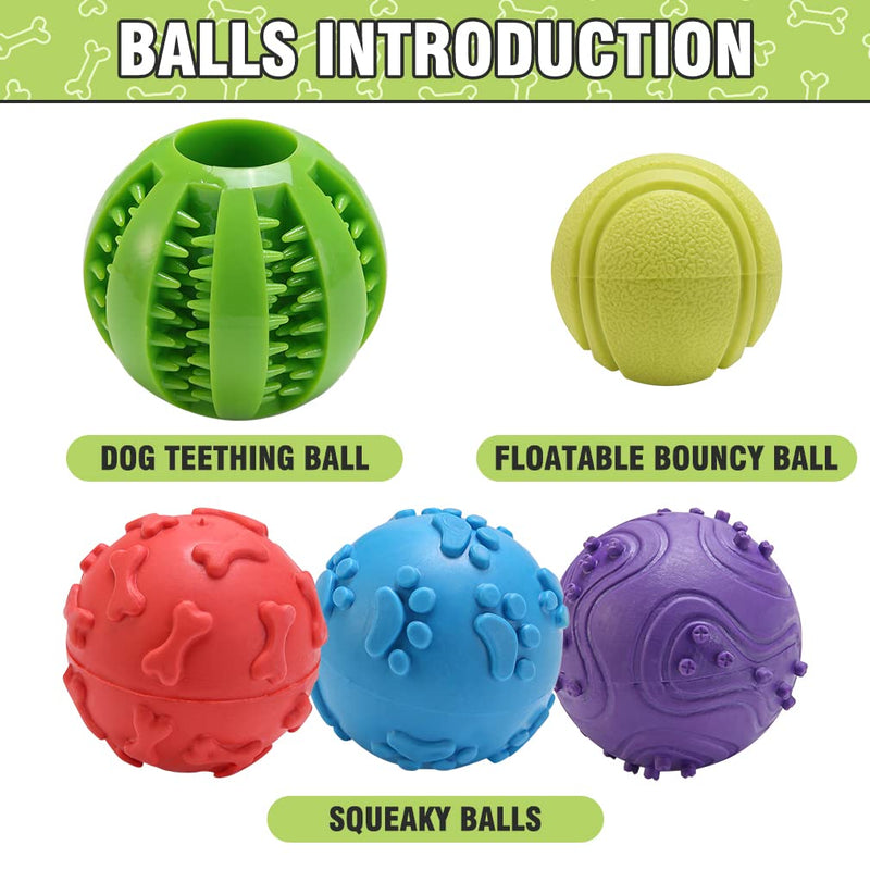 Interactive Dog Toys Ball - 5 Pack Different Functions Rubber Balls - Dog Squeaky Balls, Durable Dog Chew Ball, Dog Treat Ball Food Dispensing Toy for Teething, Fit for Small Medium Large Dogs S/M Green - PawsPlanet Australia