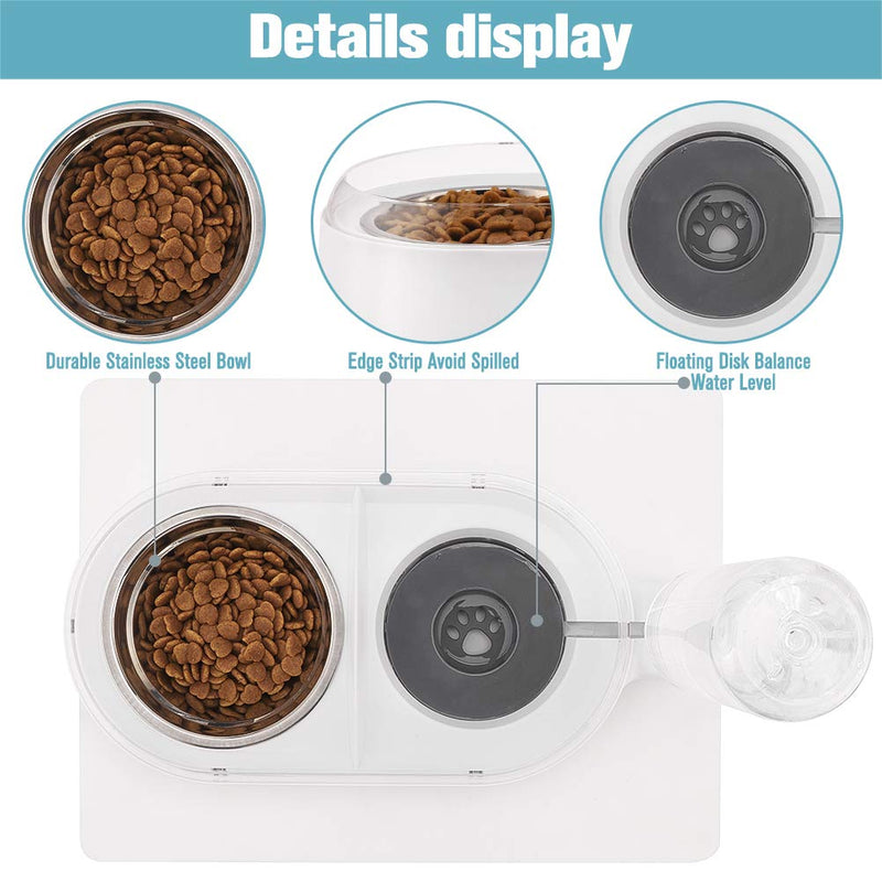 BINGPET Food and Water Bowl - Pet Bowl for Cats and Small Dogs, Detachable Food Bowl, Automatic Water Dispenser, No Spill and Nonslip Feeder with Silicone Food Mat - PawsPlanet Australia