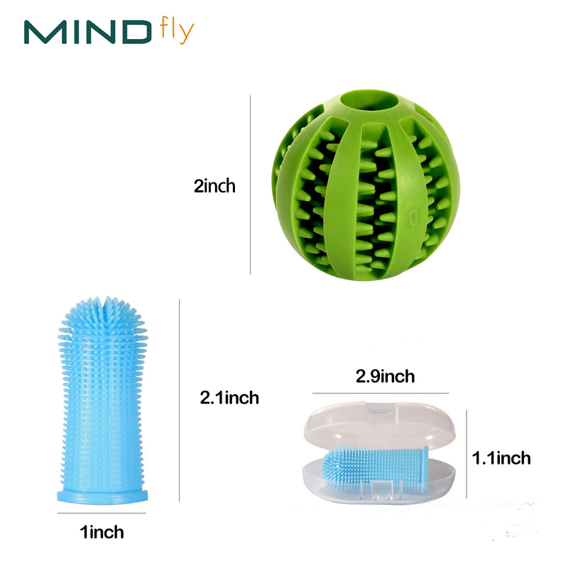 MINDFLY Dog Ball Toy, 360º Finger Toothbrush Kit 5 in One,100% BPA Free, Full Surround Soft Bristles,Durable Rubber Dog Treat Toys for Easy Teeth Cleaning，IQ Training for Puppies and Small Medium Pets - PawsPlanet Australia