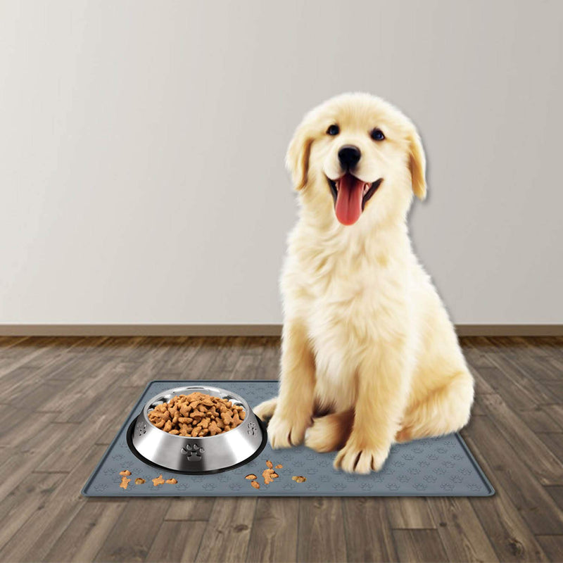 SUOXU Dog Food Mat, Silicone Dog Bowl Mat, Non-Slip Cat And Dog Feeding Mat, Waterproof Dog Placemat 60 * 41cm (L-Black) 41x60cm Black-2 - PawsPlanet Australia