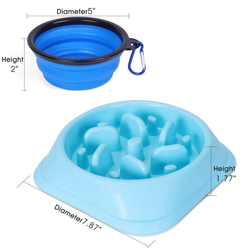 [Australia] - JASGOOD Slow Feeder Dog Bowl with Collapsible Dog Bowl-Puppy Puzzle Dog Food Bowl,Fun Feeder No Choking,Slow Eating Dog Bowl for Medium Dogs B-Blue 