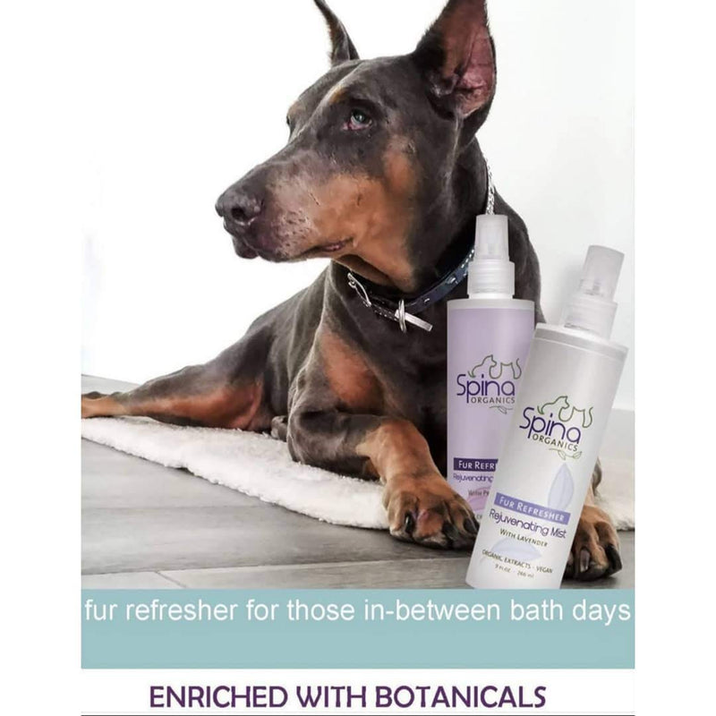 Spina Organics PET Deodorizing Fur Refresher Spray- All-Natural REJUVENATOR Mist, with Botanicals and Essential Oils Featuring a Lavender Scent Made in The USA 9OZ - PawsPlanet Australia