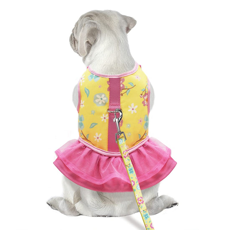 azuza Dog Dresses Puppy Harness and Leash Set Comfy Breathble Summer Scent Cute Pineapple Harness Dress Stylish Dog Dresses for Small Dogs XS (Chest Girth 14"-17") X-Small Flower - PawsPlanet Australia