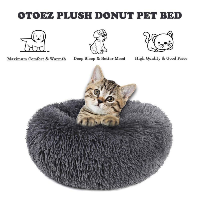 [Australia] - OTOEZ Round Plush Donut Pet Bed Fur Donut Cuddler Warm Soft Dog Cat Cushion Bed Calming Bed Non-Slip Bottom (15"/23''/31''/39'') 15.7" Dark Grey 