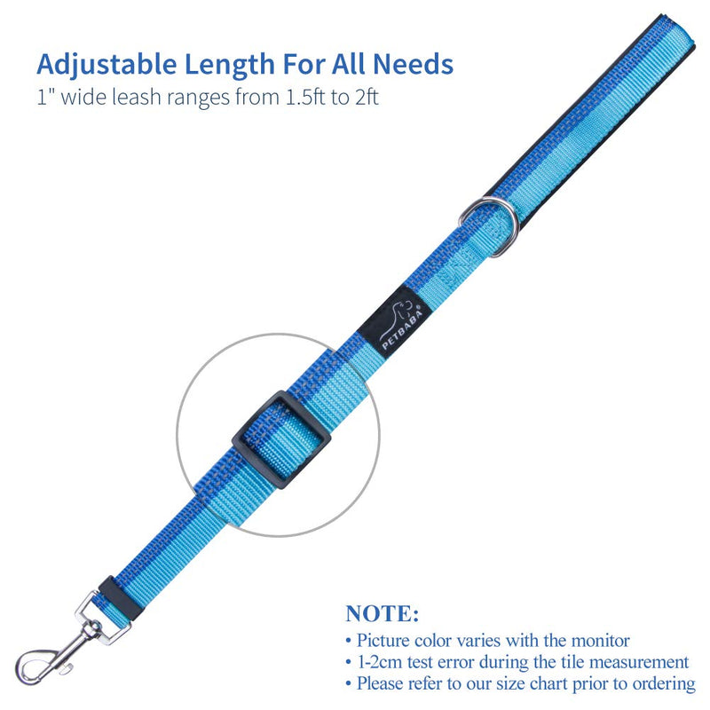 [Australia] - PETBABA Short Dog Leash, Adjustable Lead with Soft Padded Handle to Control Pet in Traffic, Reflective Safety at Night Walk, Suitable Training Your Pet 2ft Blue 